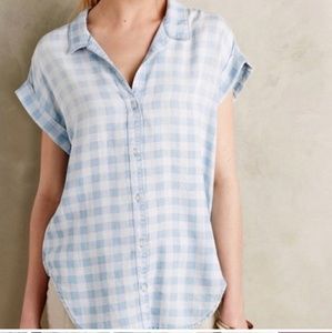 Cloth and stone Gingham Button Up Chambray Top